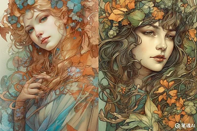 中世纪春花女王细致脸部肖像