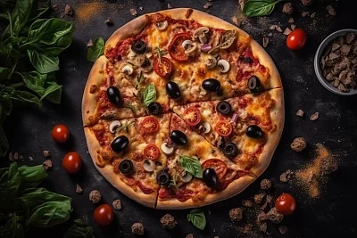 美味披萨顶视图美食摄影