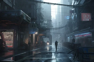 未来城市赛博朋克机器人工作场景