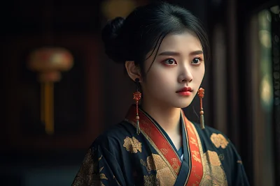 唐朝服饰黑发黑眼少女