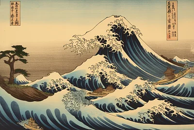北斋风格富士山艺术画