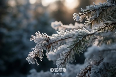 松枝覆霜晶美景