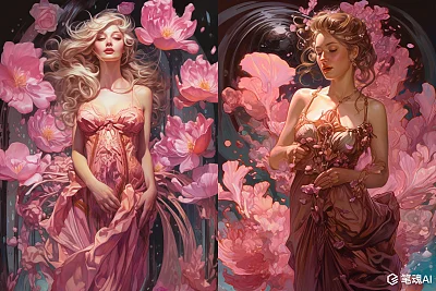 湿漉漉的女子肖像手捧鲜花