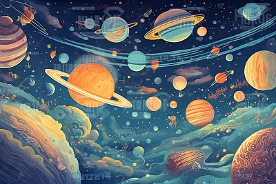 儿童彩色外太空书籍插图
