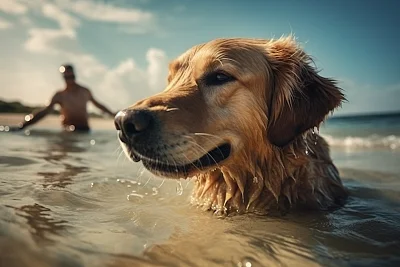 金毛猎犬马尔代夫海滩玩耍