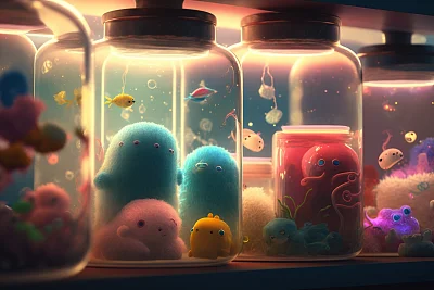 霓虹粉彩皮毛生物玻璃缸装饰