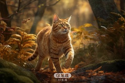 童话森林中跳跃的猫肖像