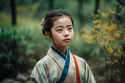 华丽刺绣汉服女孩肖像