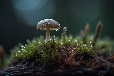 极简主义苔藓中的微距真菌