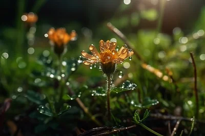 雨后阳光下的森林五彩斑斓花朵