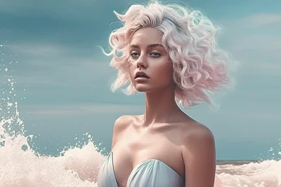 湿漉漉的现代艺术女性肖像