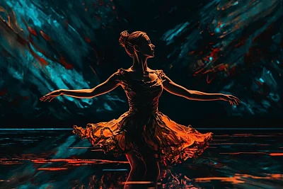 霓虹色调芭蕾舞女演员油画