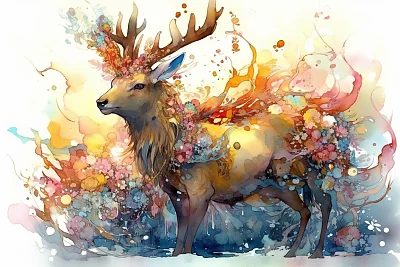 梦幻水彩画风可爱鹿图标