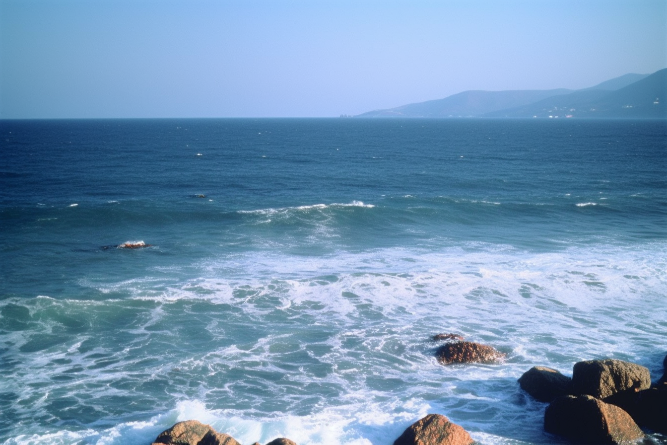 希腊岩石海岸线清晨海景