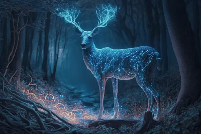 魔法森林中的生物发光鹿