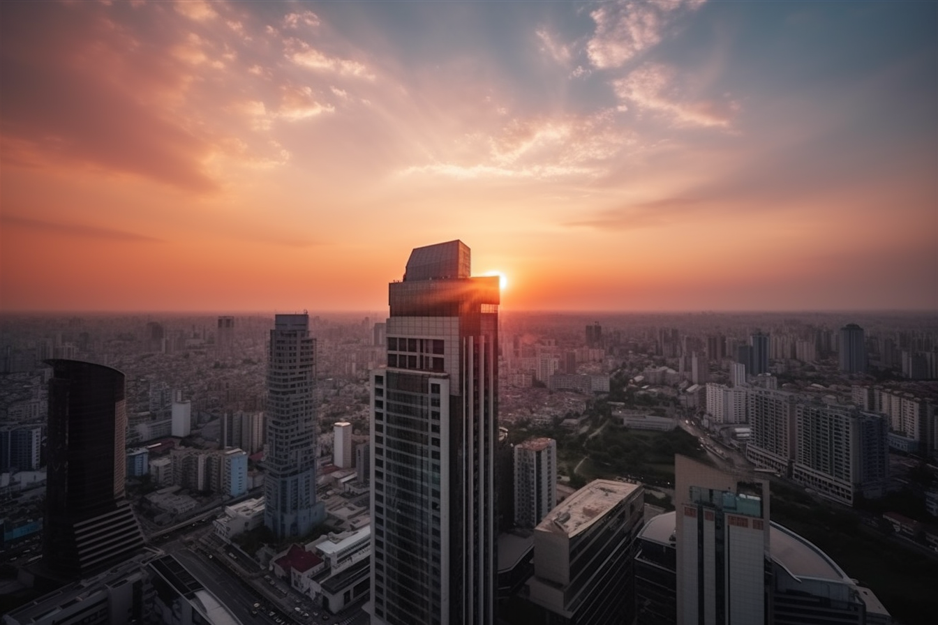 曼谷夕阳下的美丽建筑景观