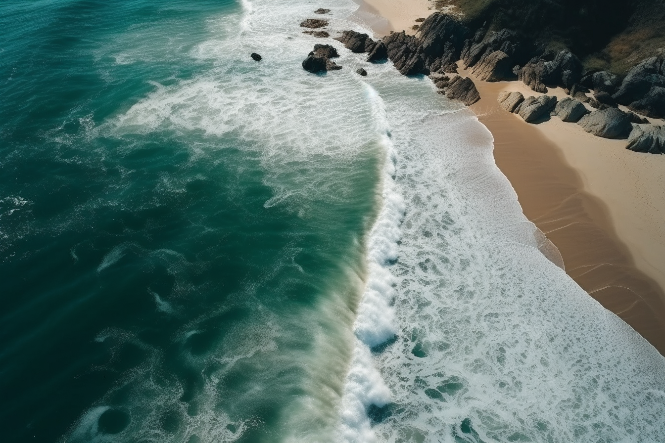 壮观空中顶视图海浪沙滩背景