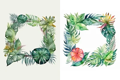 水彩画植物叶子边框设计