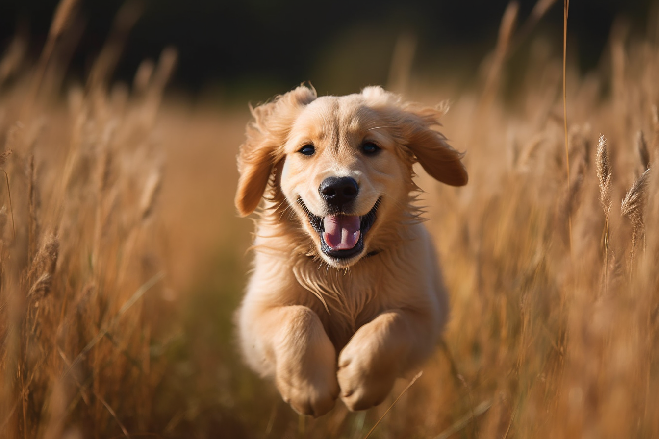 金毛猎犬小狗草地奔跑笑容