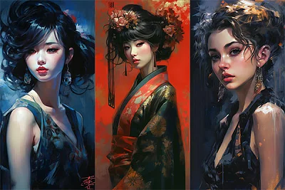 洋基风格动漫油画肖像插图