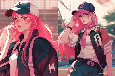 粉色马尾辫女子棒球服插画