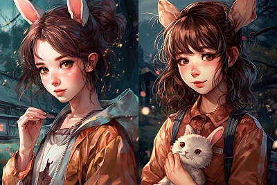 梦幻风格女孩插画