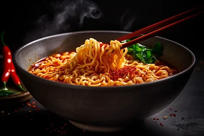 辛辣面条美食摄影