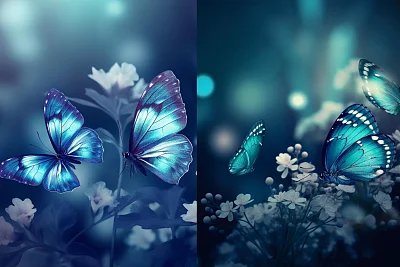 蓝色蝴蝶花朵壁纸