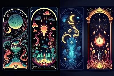 像素风格塔罗牌精美宇宙插图