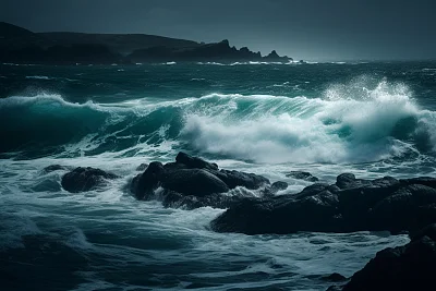 深绿松石青绿色海浪图像