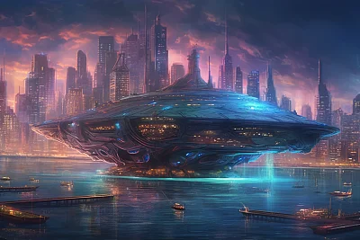 未来城市上空的外星母舰