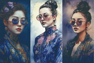 斯堪的纳维亚风格水彩动漫女性肖像