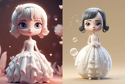 泡泡磨砂风格婚纱少女盲盒玩具