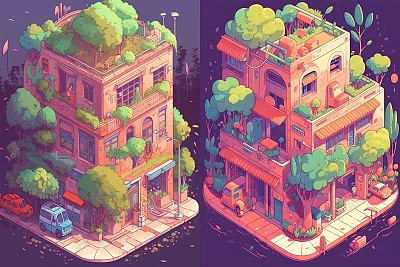 紫色粉色植物儿童插画