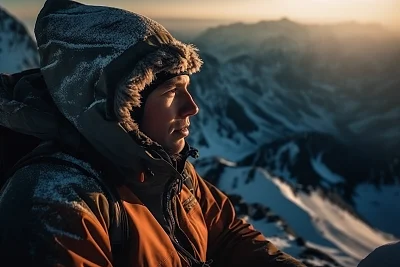 巴塔哥尼亚安第斯山脉登山者雪景摄影