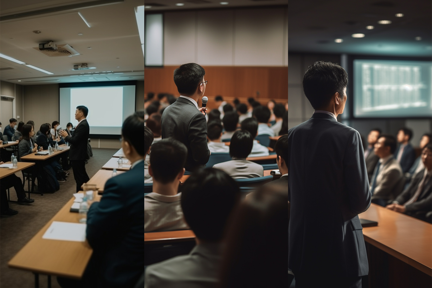 亚洲男性演讲者现代化会议室演讲