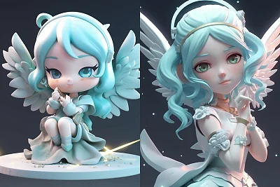 蓝色头发女天使BubbleMart粘土材质