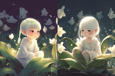 兰花精灵小女孩插画