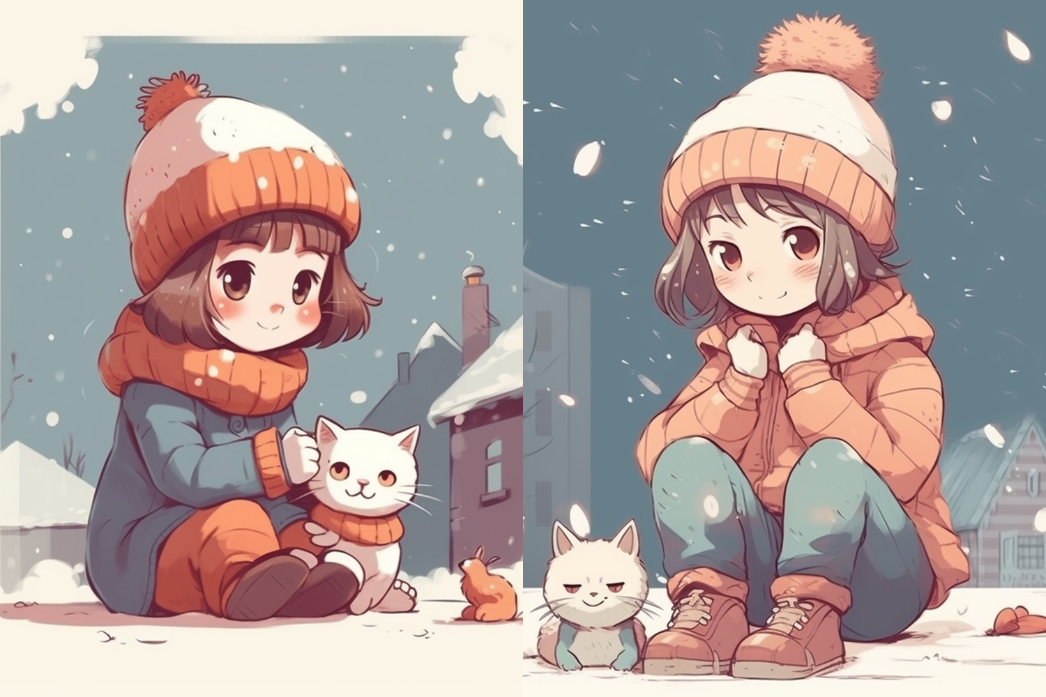 女孩雪中救助受伤小猫