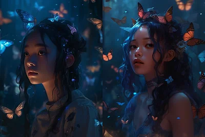 黑暗女孩与蝴蝶梦幻场景