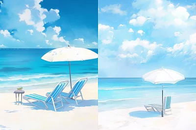 宁静蓝色大海油画