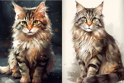 水彩风格虎斑挪威森林猫动漫画