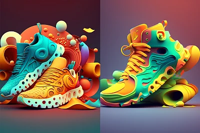 3D卡通风格新潮鞋子设计