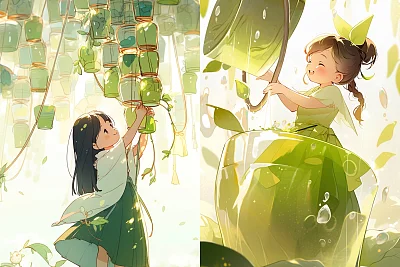 古代中国采茶小女孩
