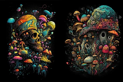 迷幻流行超现实主义黑色背景