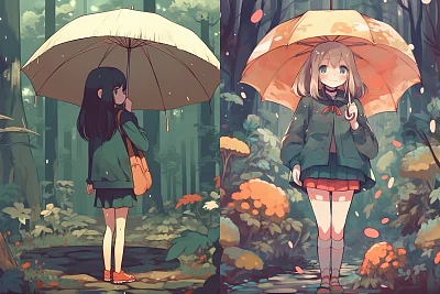森林跳伞女生全身摄影