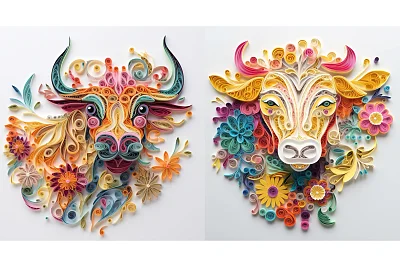 中国十二生肖彩色纸质插画