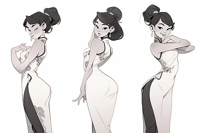 中国女孩迪士尼风格素描设计
