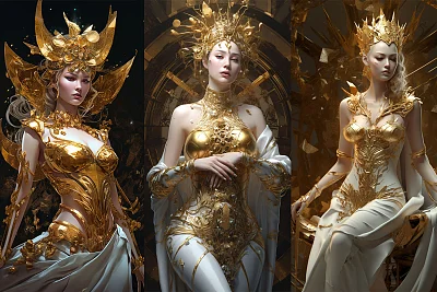 金色女王超现实主义艺术插图