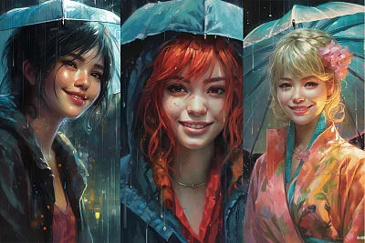 雨中微笑的动漫女孩超细节插图